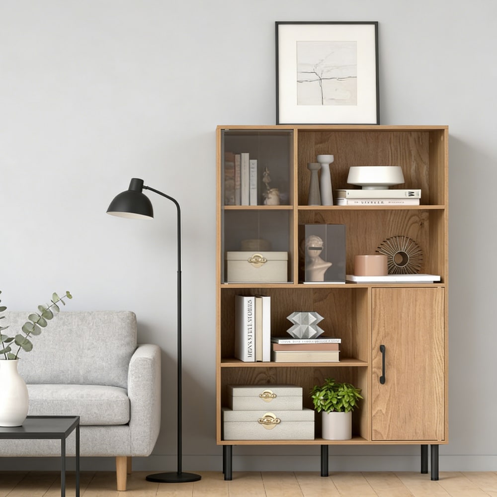 Freestanding Storage Cabinet With Doors And Open Shelves For Home_voghion.com